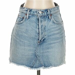 Agolde Light Blue Frayed Hem Mini Skirt